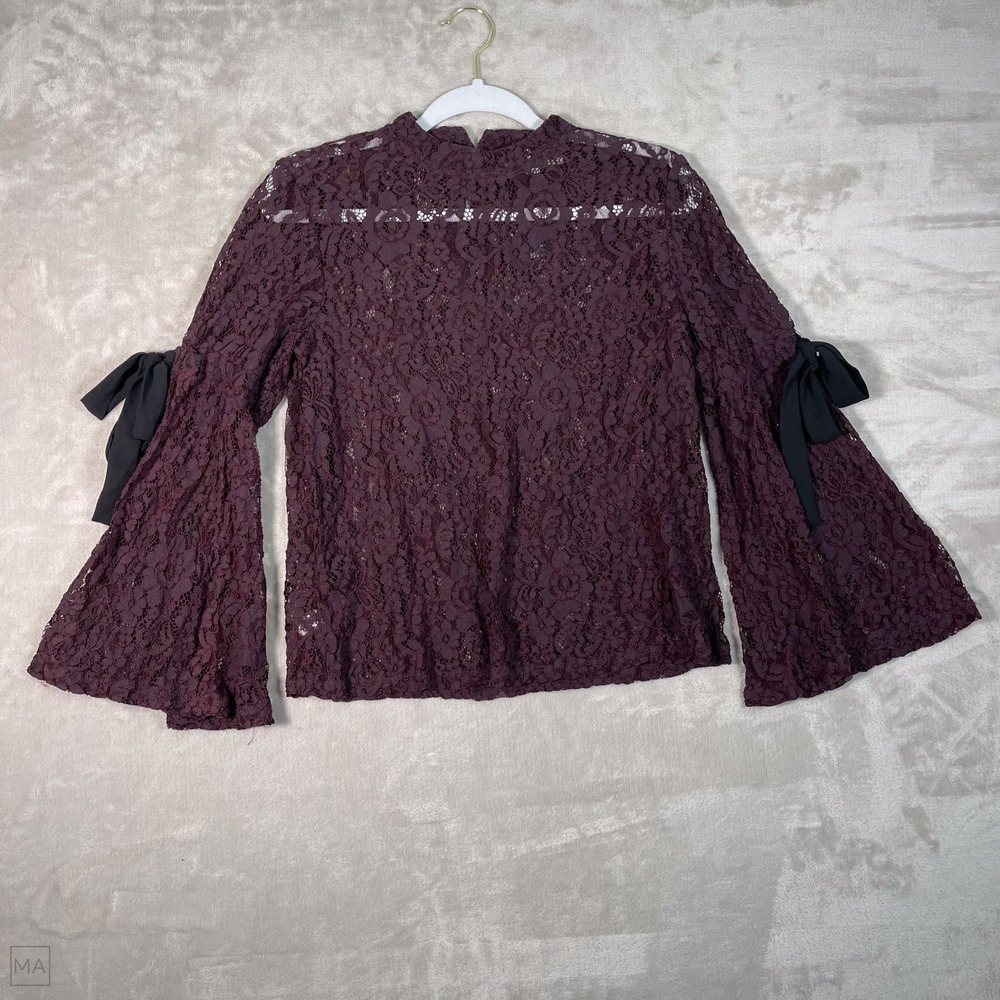 Loft Women's Blouse Lace Flare Sleeve Witchy Goth See Through S Purple